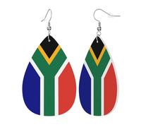 Womens South African flag Print Leather Earrings Teardrop Dangle Earrings Jewelry Outfits Accessories