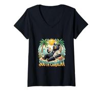 Women's South Carolina Beach Bear Coastal Summer Vibes V-Neck T-Shirt