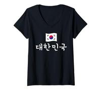 Womens South Korea Flag Korean Hangul Letters Korean Language V-Neck T-Shirt