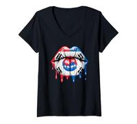 Women's South Korea Flag Lips Dripping Art Korean Culture Design V-Neck T-Shirt