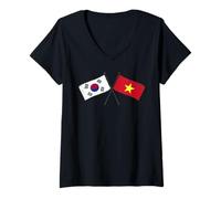 Womens South Korea Vietnam Crossed Flags South Korean Vietnamese V-Neck T-Shirt