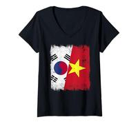 Womens South Korea Vietnam Half Flag South Korean Vietnamese Jersey V-Neck T-Shirt