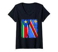 Womens South Sudan Congo Half Flag South Sudanese Congolese Pride V-Neck T-Shirt
