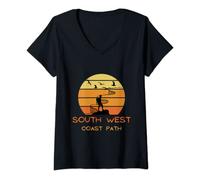 Womens South West Coast Path SWC Cornwall Salt Path Hiking Trekking V-Neck T-Shirt