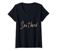 Womens Southend England Vintage Elegant Design V-Neck T-Shirt