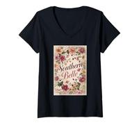 Women's Southern Belle Floral Design V-Neck T-Shirt