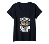 Women's Southern Fishing Vibes Cool Southern Angler V-Neck T-Shirt