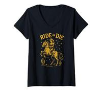 Womens Southern Gal - Ride or Die - Country Western Vintage Rugged V-Neck T-Shirt