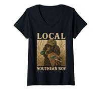 Womens Southern Hunting Culture Duck Hunter Black Lab Outdoor V-Neck T-Shirt
