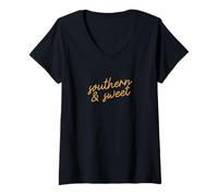 Women's Southern & Sweet, Minimalist Southern Western Script V-Neck T-Shirt