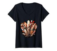 Womens Southwest Native American Indian Feathers Indigenous People V-Neck T-Shirt