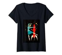 Women's Soviet Space Age Rocket Woman Dancer Matchbox Art V-Neck T-Shirt