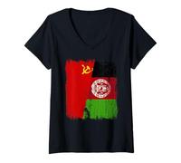 Womens Soviet Union Afghanistan Half Flag USSR Afghan Heritage V-Neck T-Shirt