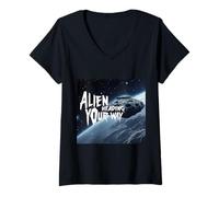 Womens Space Aliens Ship Heading Your Way V-Neck T-Shirt