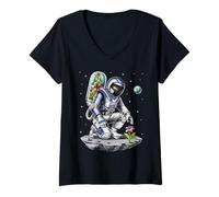 Womens Space Astronaut Botanical Flowers Botany Ecology Botany V-Neck T-Shirt