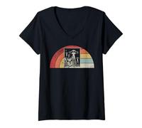 Womens Space Cat Alien UFO Retro Rainbow Lovers V-Neck T-Shirt