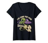 Womens Space comes to the dog I've Come for Your Doodle Funny Dog V-Neck T-Shirt