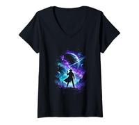 Women's Space Cowboy Sci Fi Silhouette Galactic Western Art V-Neck T-Shirt