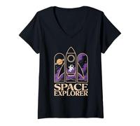 Women's Space Explorer Astronaut Rocket Galaxy Saturn V-Neck T-Shirt
