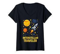 Womens Space Explorer Interstellar Traveler Galactic Astronaut V-Neck T-Shirt