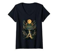 Women's Space Full Moon Night Starry Sky Wolf and Frog Nature V-Neck T-Shirt