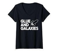 Womens Space Model Maker Glue and Galaxies V-Neck T-Shirt