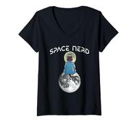 Women's Space Nerd: Astronaut Sitting on Moon, Staring into Space V-Neck T-Shirt