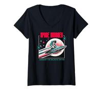 Women's Space Odyssey Sci Fi Conquer The Galactic Waves V-Neck T-Shirt