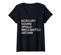 Women's Space Programs Mercury Gemini Apollo Shuttle Artemis to Moon V-Neck T-Shirt