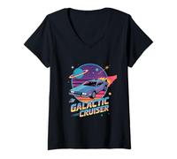 Womens Space Retro Car Adventure Galactic Cruiser Journey V-Neck T-Shirt