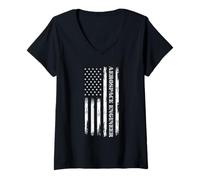 Womens Space Science Engineering USA Flag Space Travel V-Neck T-Shirt