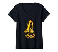 Womens Space Shuttle Graffiti Urban Design V-Neck T-Shirt