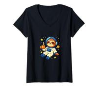 Womens Space Sloth Coffee Funny Astronaut Humor Art V-Neck T-Shirt