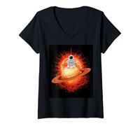 Womens Space Sunnny World Stellar Planet Dreamer Explorer V-Neck T-Shirt