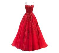 Women's Spaghetti Strap Dress Long Lace Applique Party Dress Mid Dresses for Women Formal Red