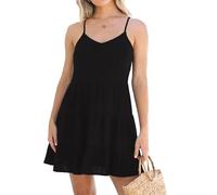 Womens Spaghetti Strap Dress V-Neck Sleeveless Vest Mini Sundress Casual Elegance Cute A Line Short Summer Dresses Black