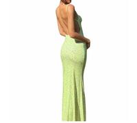 Women's Spaghetti Strap Maxi Dress Cutout Backless Sleeveless Dress Bodycon Long Cami Dresses Party Cocktail y2k Clubwear (Yellow, M)