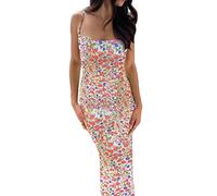 Women's Spaghetti Strap Maxi Dress Cutout Backless Sleeveless Dress Bodycon Long Cami Dresses Party Cocktail y2k Clubwear (Flower, S)