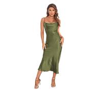 Women's Spaghetti Strap Midi Satin Silk Dresses Slip Cowl Neck Party Cocktail Evening Sexy Dress, Army Green, M