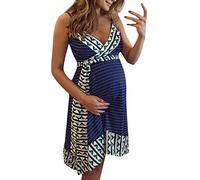 Women's Spaghetti Strap Pregnancy Dress UK Sale Clearance Deep V-Neck Maternity Dresses Ladies Backless Nursing Dress Retro Polka Dots Printed Breastfeeding Dress Belt Baby Shower Dress Summer Skirt