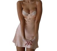 Women's Spaghetti Strap Satin Sleeveless Slip Nightwear Backless Silky Sexy Low Cut Party Mini Dress Nightgown (B-Pink2, M)