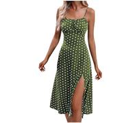 Women's Spaghetti Strap Sleeveless Tie Front Slit Midi Dresses Floral Print Split Thigh Long Bodycon Dress Summer Maxi Dress Boho Floral Cocktail Midi Polka Dot Wrap Dresses Womens Dress Army Green