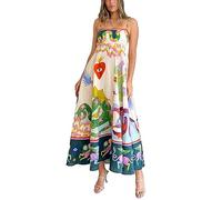 Women's Spaghetti Straps Maxi Dress Summer Sleeveless Backless Flowy Sundress Boho Swing A Line Midi Dress Cocktail Beach Streetwear (A Heart, S)