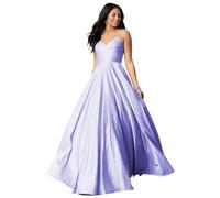 Women's Spaghetti Straps Satin Prom Dresses Long Ball Gown with Spaghetti Straps V Neck Pleated Formal Dress Lavender M