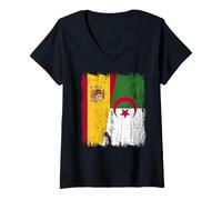 Womens Spain Algeria Half Flag Spanish Algerian Heritage V-Neck T-Shirt