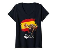 Women's Spain Bull Flag Spanish National Pride Design V-Neck T-Shirt
