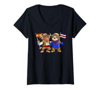 Women's Spain Costa Rica Flag Spanish Costa Rican Roots V-Neck T-Shirt