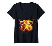 Women's Spain ESP 26 Fan Spanish Bull Flag Art Empowering V-Neck T-Shirt
