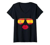 Womens Spain Flag in Glasses Spanish Flag España Flags Men Women V-Neck T-Shirt