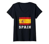 Women's Spain Flag Vintage Distressed National Emblem Spanish España V-Neck T-Shirt